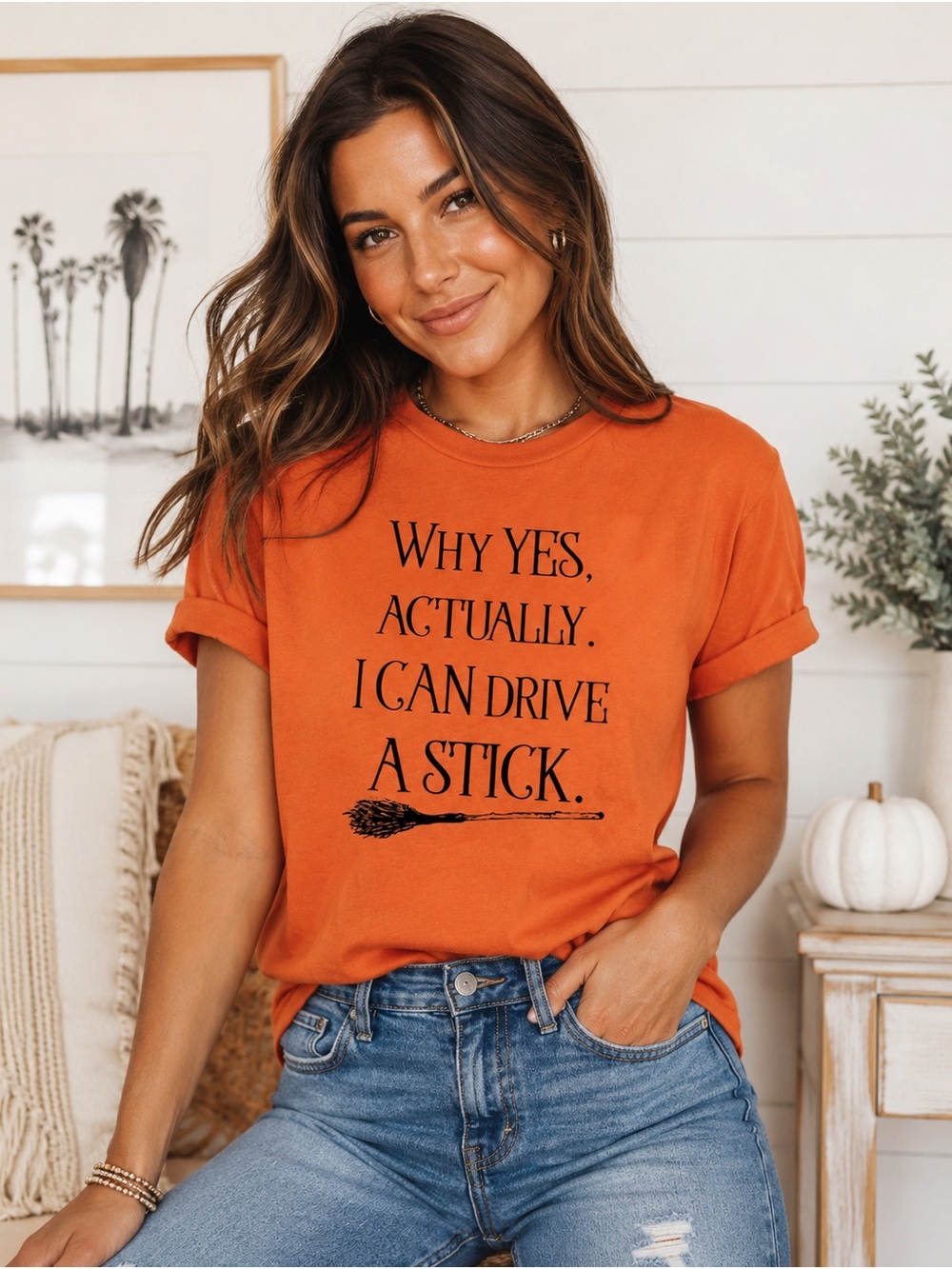 NWOT Crazy Dog T-Shirts Orange Graphic Tee - "I Can Drive A Stick"
